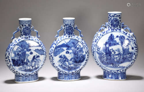Three pieces of blue and white porcelain in late Qing Dynast...