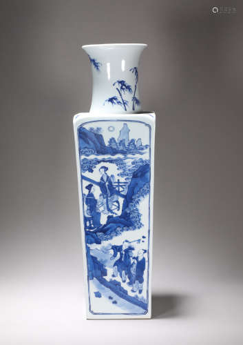 Qing Dynasty Kangxi blue and white figure Tianyuan local bot...