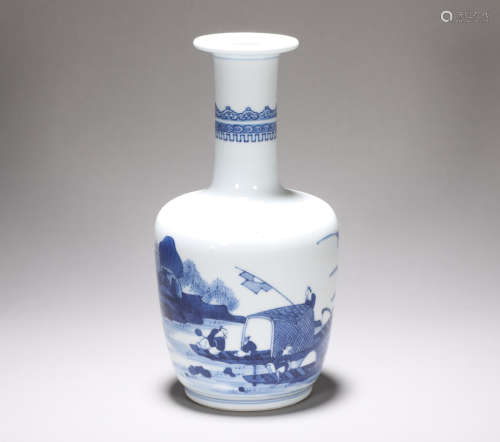 Qing Dynasty Kangxi blue and white landscape mallet bottle