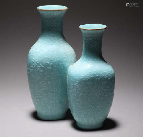 Blue Glazed Vases Group Qianlong Style