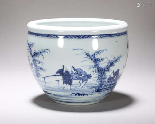 Qing Dynasty Kangxi blue and white figure jar