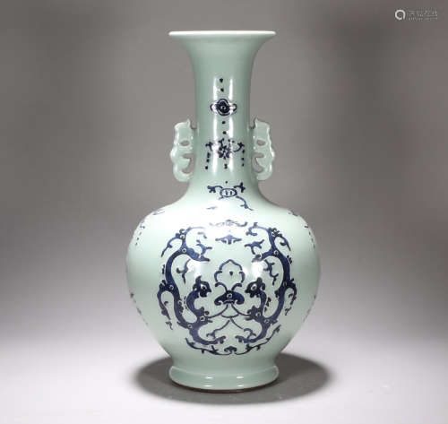 A Celadon Ground and Underglaze Blue Vase Qianlong Style