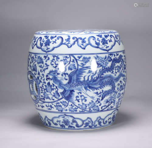 Qing Dynasty Kangxi blue and white phoenix wearing pattern d...