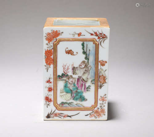 Famille Rose Squared Brush-pot Xianfeng Style