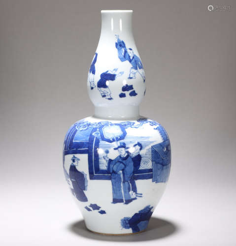 Qing Dynasty Kangxi blue and white figure gourd bottle