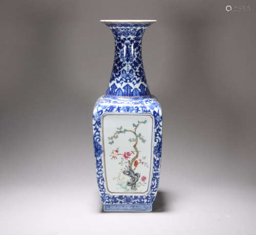 Underglaze Blue and Famille Rose Vase Qianlong Style