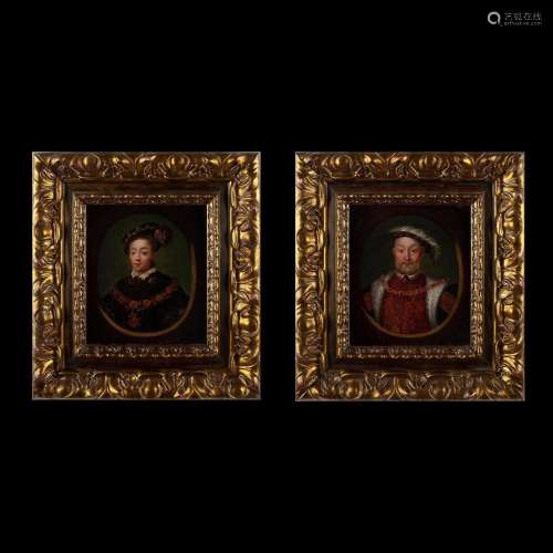 Coppie di miniature raffiguranti Enrico VIII e suo figlio Ed...