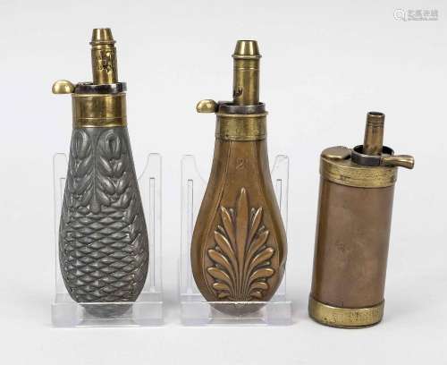3 small powder flasks, 19th century