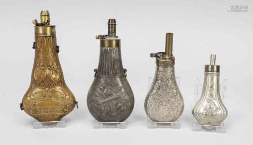 4 powder flasks, 19th/20th century,