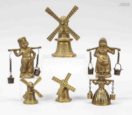 6 small figures or bells, 20th c.,
