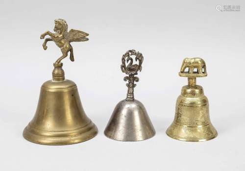 3 figural bells with animals, 19th/