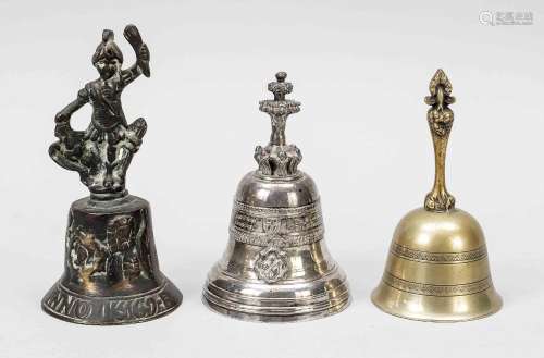 3 handbells, 19th century, brass/br