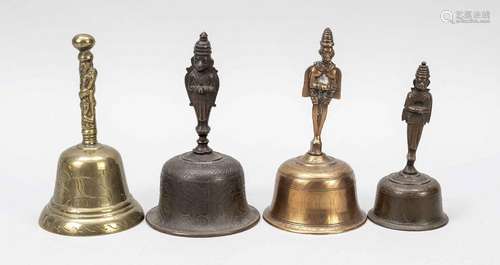 4 bells India, 20th c., brass/bronz