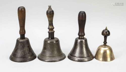 4 handbells, 19th c., two with bras