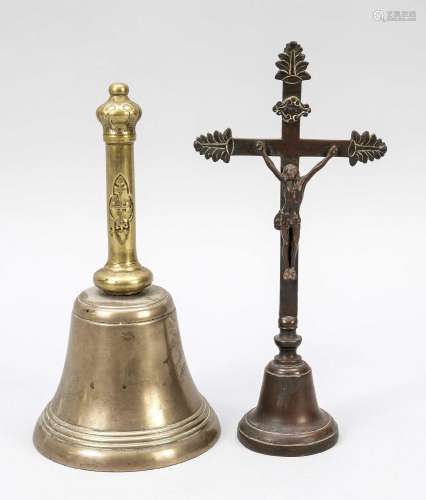 2 handbells, 19th century, brass/br
