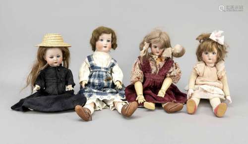 4 dolls, c. 1900, heads of buisquit