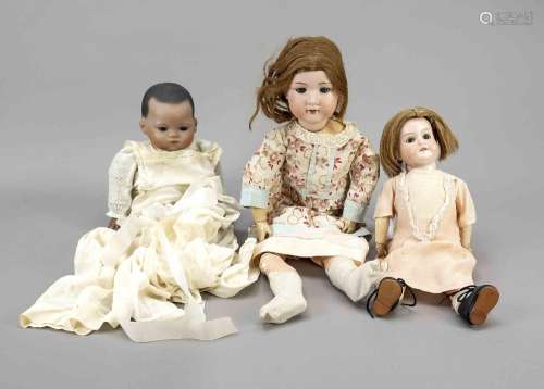 3 dolls with porcelain heads. Two a