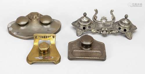 4 desk sets, around 1900, metal. 1x