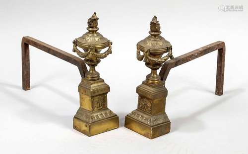 Pair of andirons, 19th century, bra