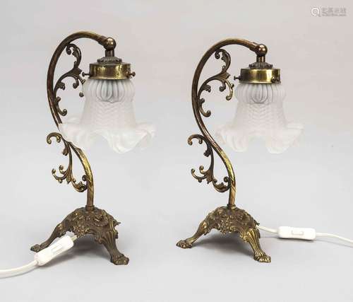 Pair of table lamps, 20th c., brass