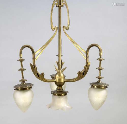 Hanging lamp, c. 1900, brass frame,