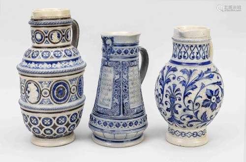 Three Westerwald stoneware jugs, ar