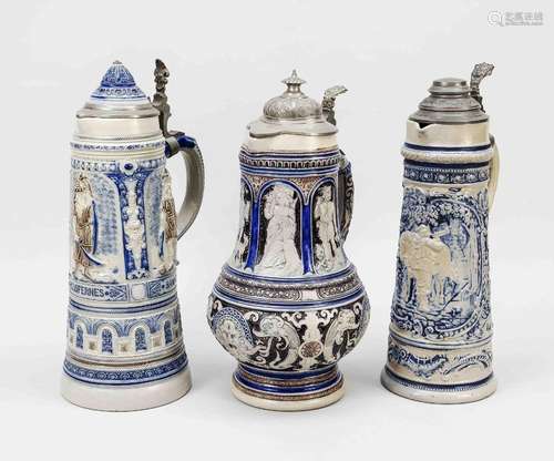 Three Westerwald stoneware jugs, c.