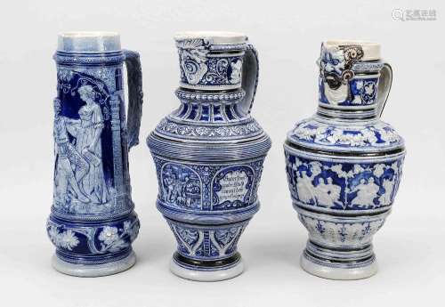 Three Westerwald stoneware jugs, c.