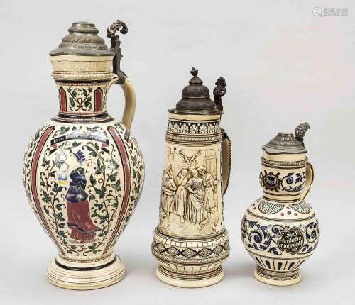 Three Westerwald stoneware jugs, c.