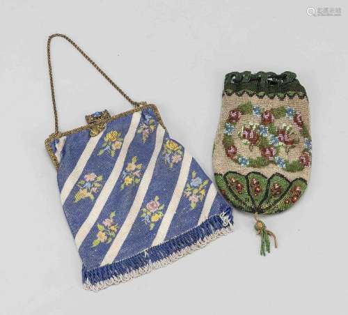2 beaded bags, c. 1900. A beaded ba