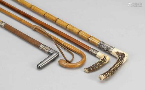 4 riding crops, around 1900, wood o