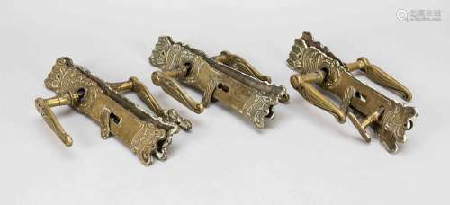 3 pairs of Art Nouveau lever handle