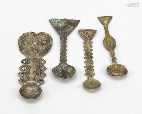 4 spoons, 19th century, brass. So-c