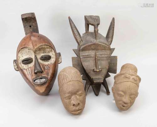 Konvolut Afrikana: 2 masks wood, 2