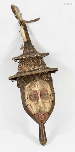 African stick mask with double hat,