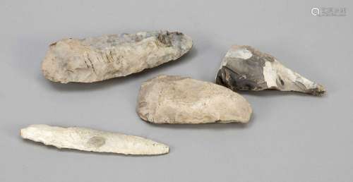 4 stone tools, Neolithic, flint, on