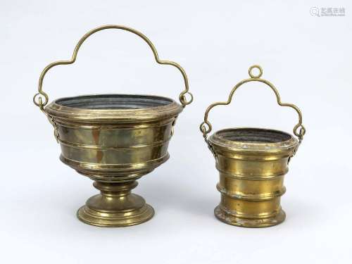2 Holy water vessels, 19th c., bras