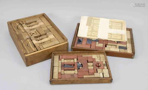 3 boxes with building blocks, aroun