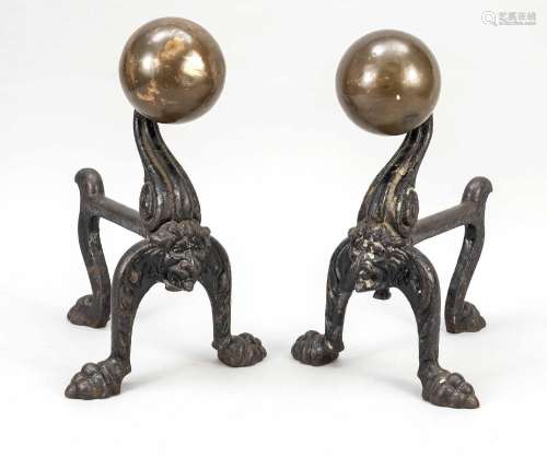 Pair of andirons, 19th century, bla