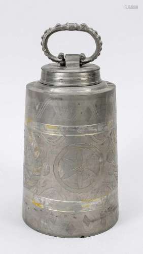 Screw-top jug, 19th century, pewter