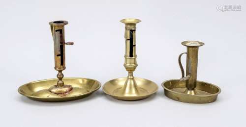 Three one-handed candlesticks, 19th