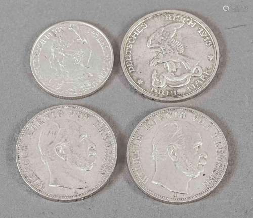 4 Silver coins German Empire, Pruss
