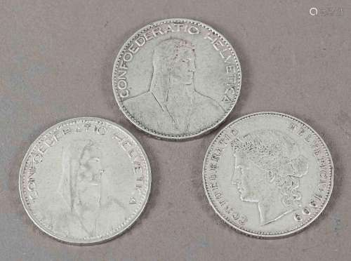 3 silver coins Switzerland, 5 franc