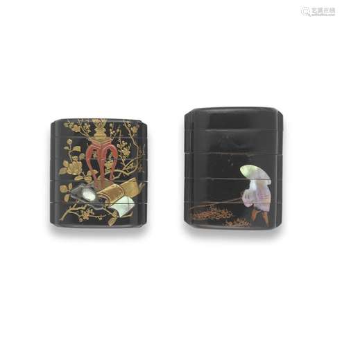 TWO BLACK-LACQUER SMALL FOUR-CASE INRO Edo period (1615-1868...