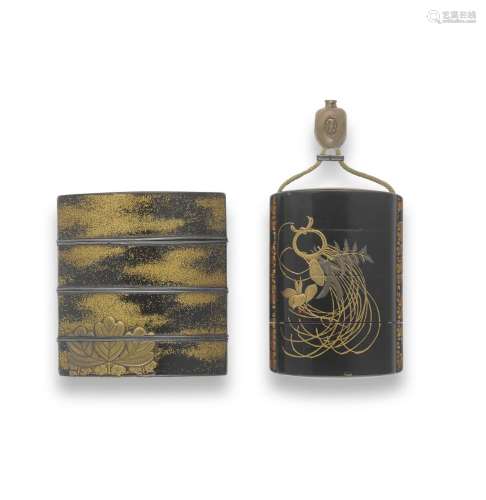 TWO BLACK-LACQUER THREE-CASE INRO Edo period (1615-1868), pr...