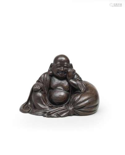 A WOOD OKIMONO (TABLE ORNAMENT) OF HOTEI By Kano Tessai (184...