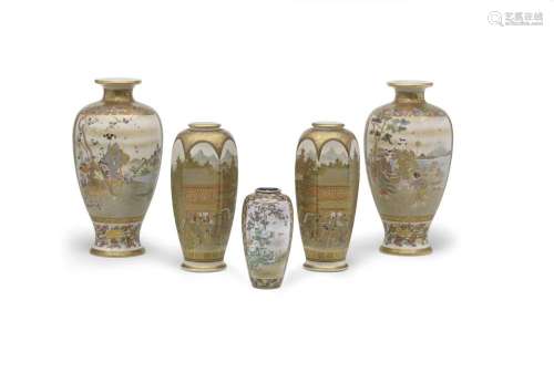 TWO PAIRS OF SATSUMA VASES AND AN OVOID VASE One pair by Kai...
