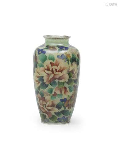 A PLIQUE-À-JOUR CLOISONNÉ-ENAMEL BALUSTER VASE Meiji era (18...