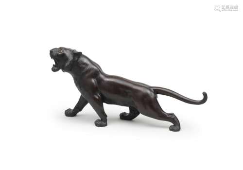 A BRONZE OKIMONO (TABLE ORNAMENT) OF A TIGER AND AN ARTICULA...