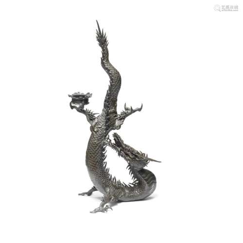 TOUN A Cast-Bronze Candlestick Holder in the Form of a Drago...
